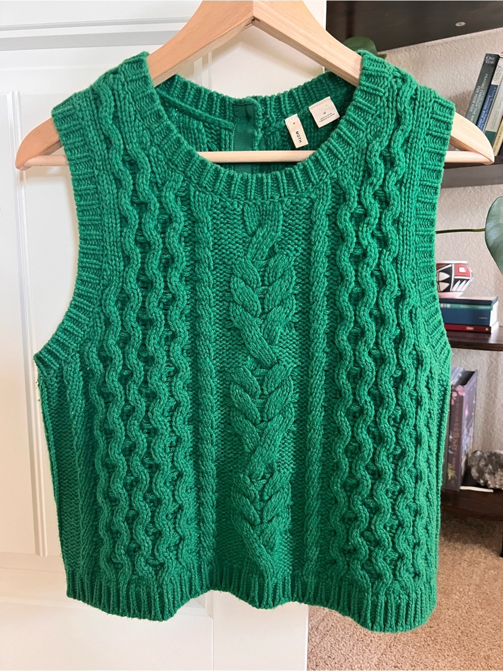Moth Green Cable Knit Wool Sweater Vest